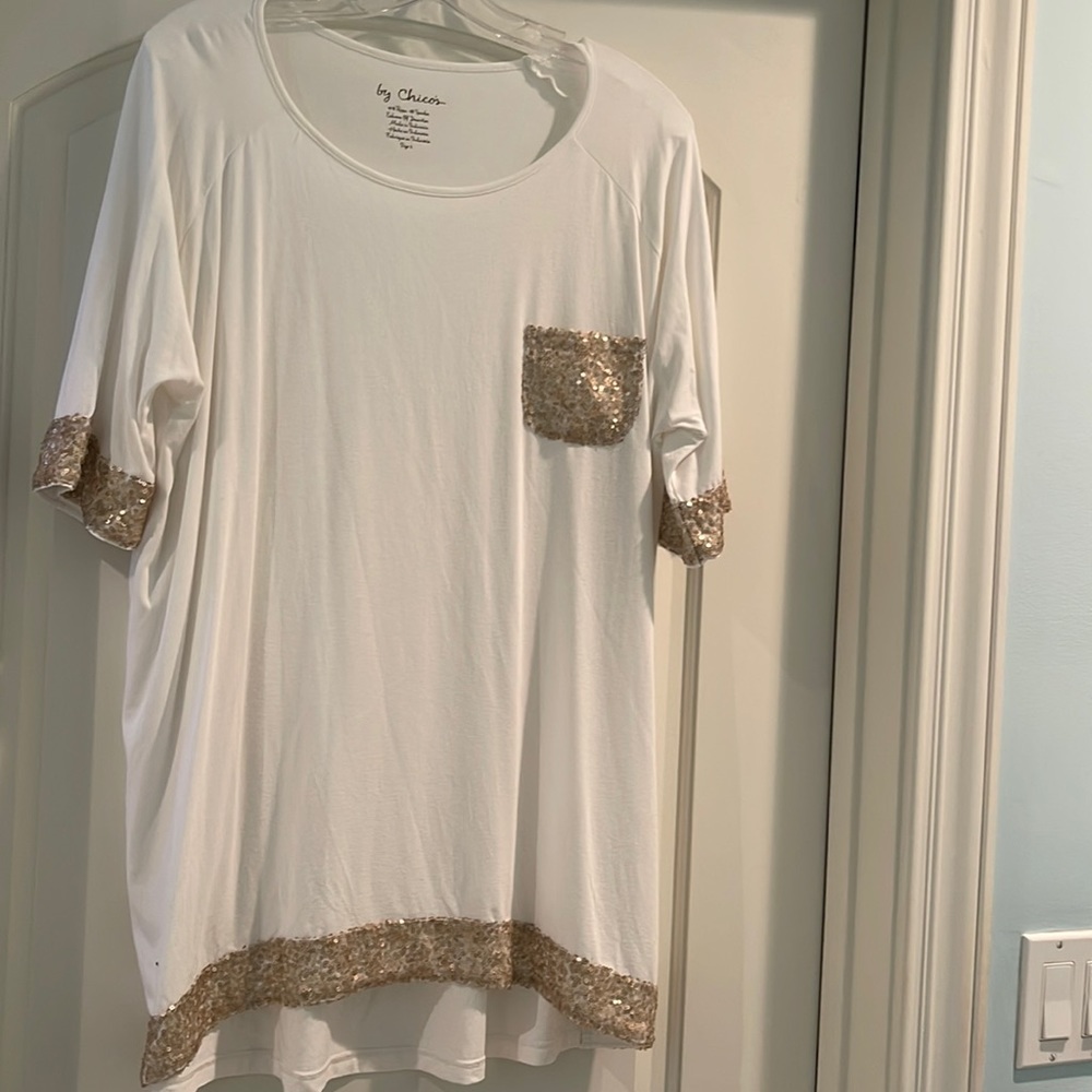 Chicos size 3 crème with gold sequins too